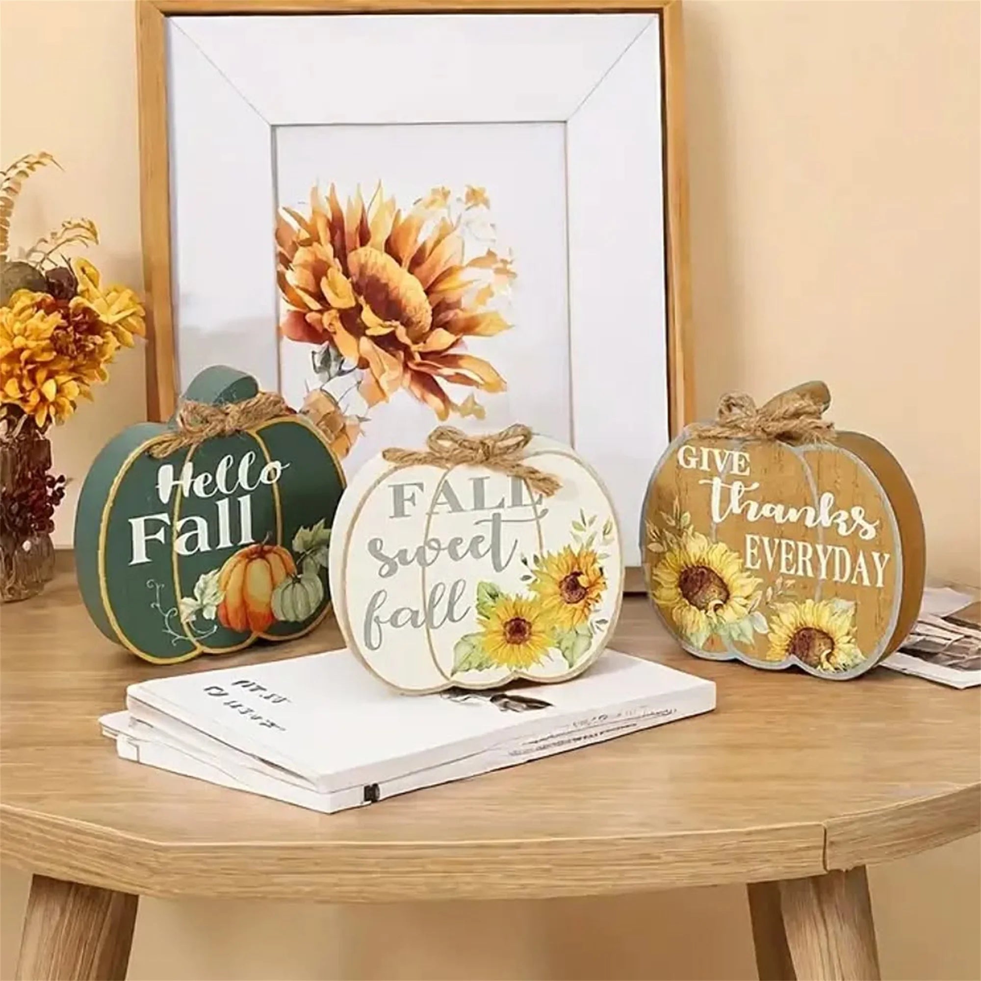 Fall Harvest Table Centerpiece Set 3Pcs Wooden Signs