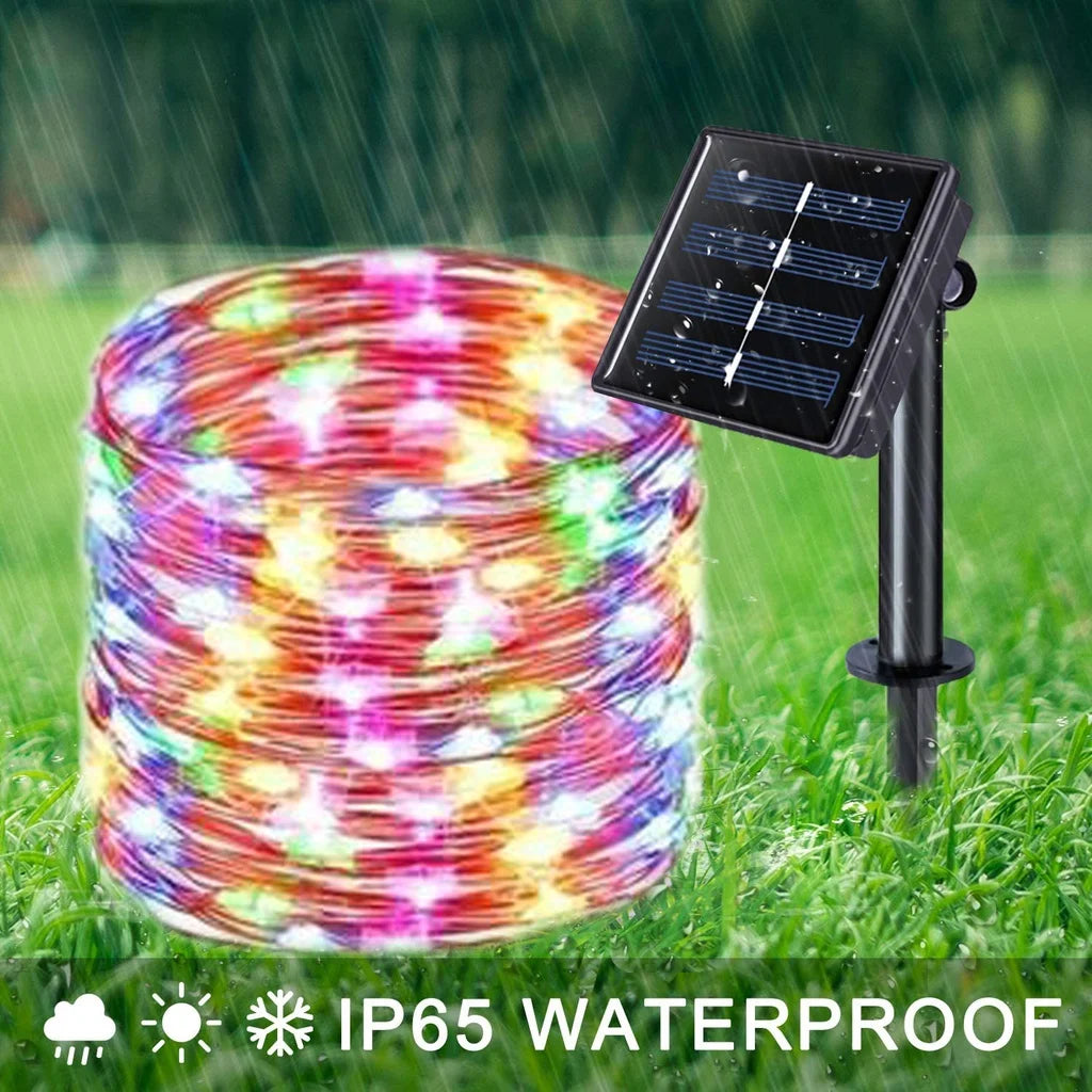 12m 100 LED Solar Fairy Lights - Multicolor, 8 Modes, Waterproof Outdoor Garden String Lights