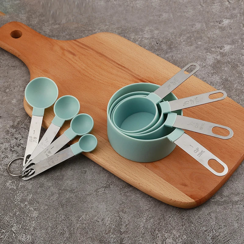 8PC Stainless Steel Measuring Cups and Spoons Baking Set (Light Blue)