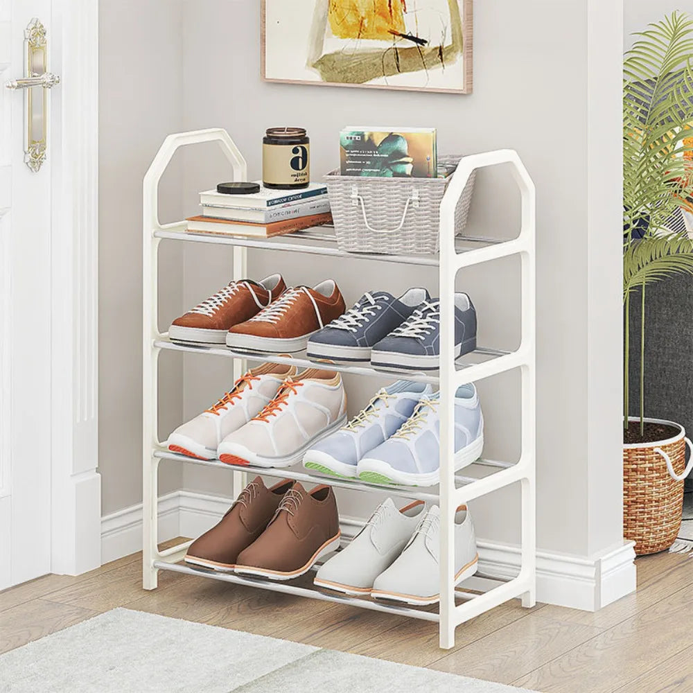 4-Tier Plastic Shoe Rack – Space-Saving Freestanding Shoe Storage Organizer (Black)