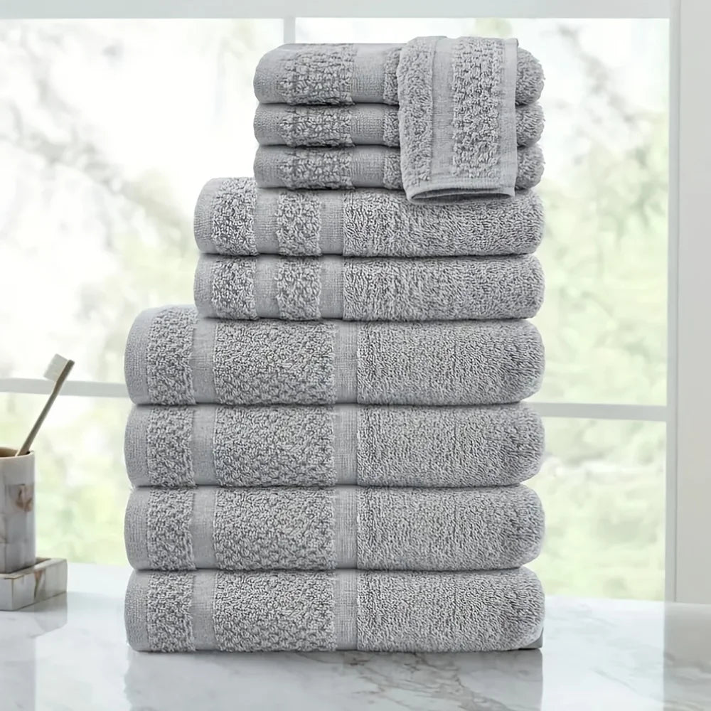 Premium Cotton Towel Set 10-Piece  Washcloth Bundle (Gray)