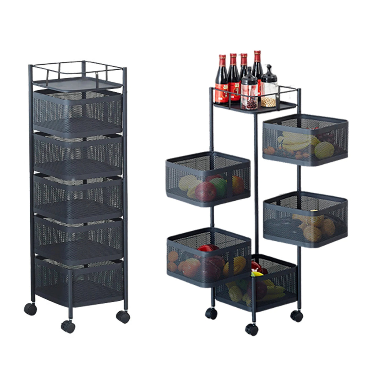 Rotating 5-Layer Iron Storage Trolley for Kitchen Living Room