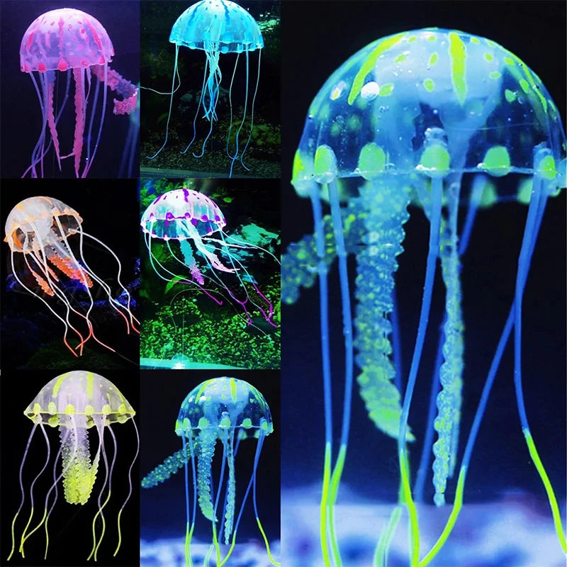 Fluorescent Jellyfish Fish Tank Ornament 1 Piece for Aquarium Scenery (Blue)