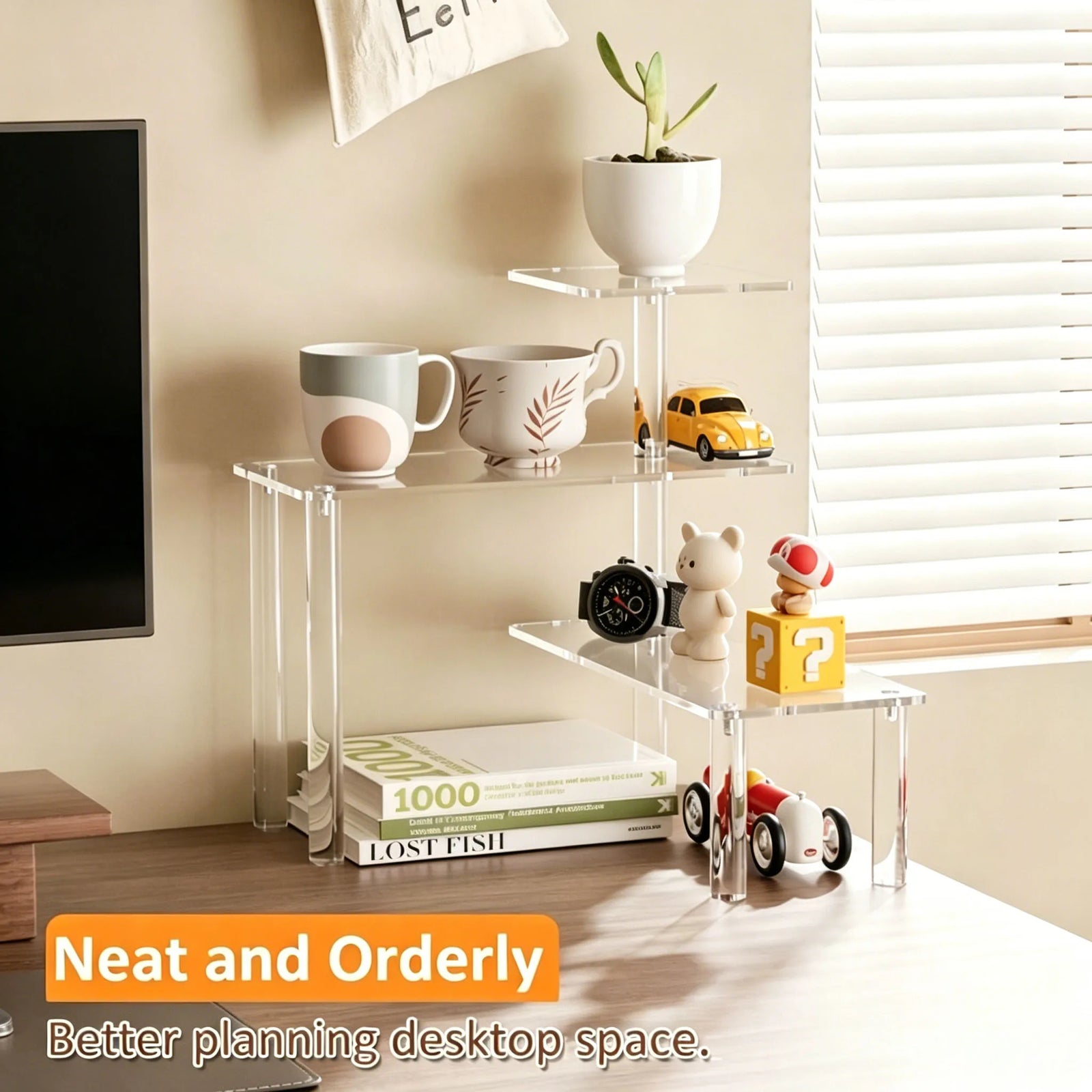 3-Tier Clear Acrylic Display Riser, Multi-Level Desktop Organizer Stand for Perfume, Skincare, Collectibles, Cupcakes & Countertop Display