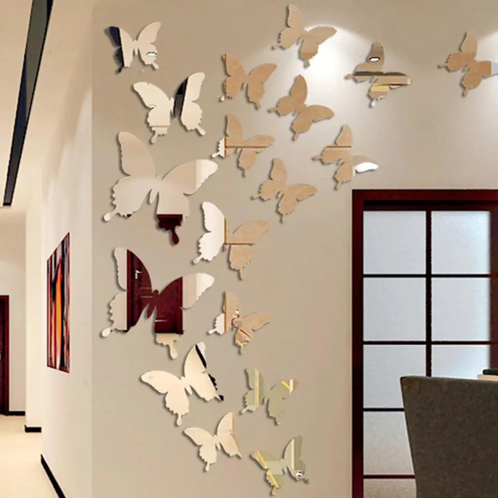 Butterfly Mirror Wall Sticker Decal for Kids' Rooms (Silver)