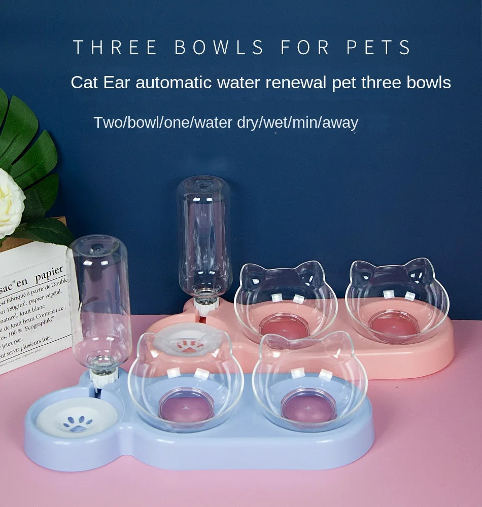 Elevated Cat and Dog Bowl Set with Bowls (Blue)