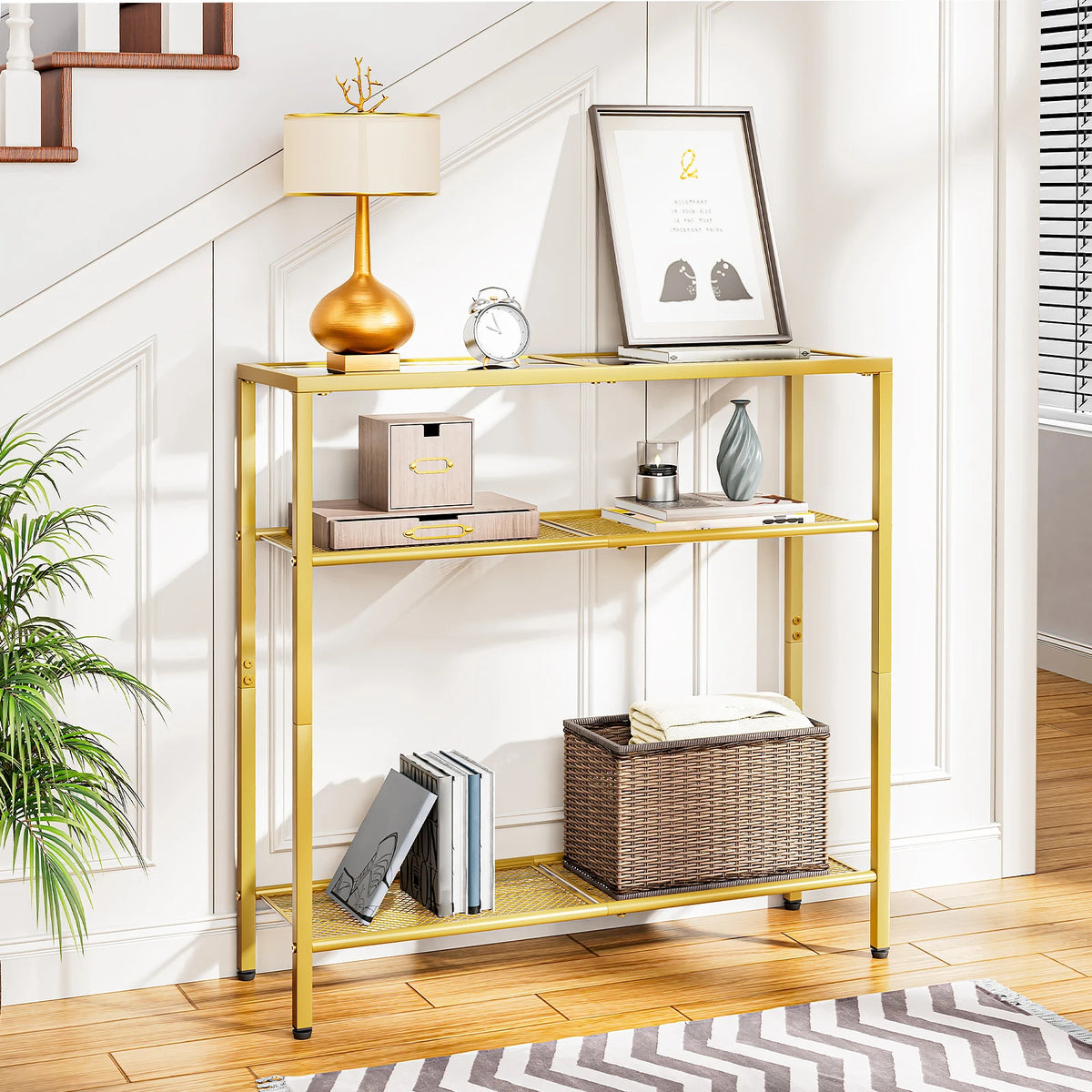 Modern 3-Tier Tempered Glass Console Table (29.5" Narrow)