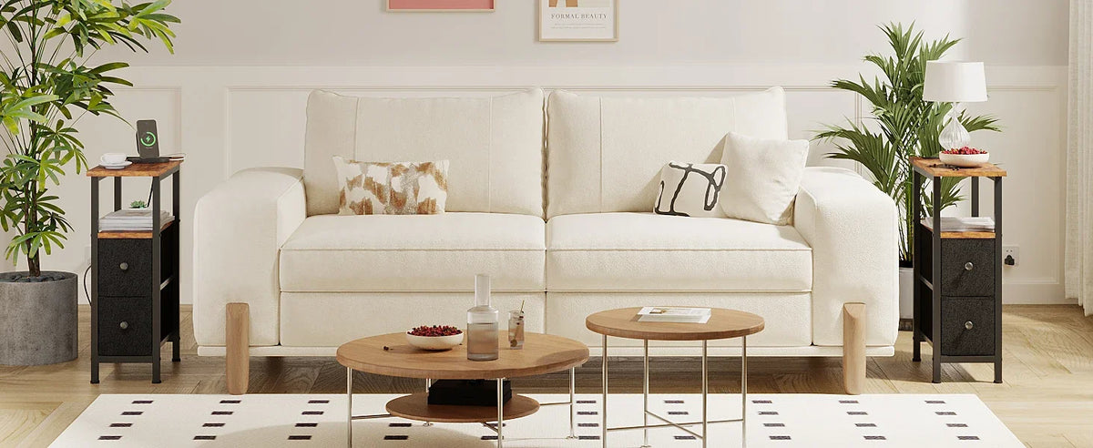 Slim Bedside Table with 2 Fabric Drawers for Living Room Side Coffee Table