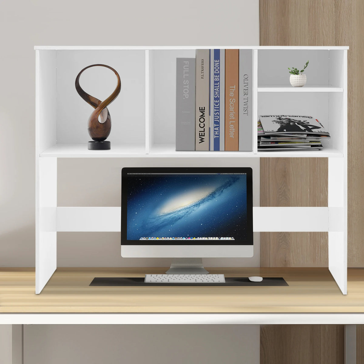 Desktop Bookshelf Desk Organizer Double-Layer with 4 Compartments