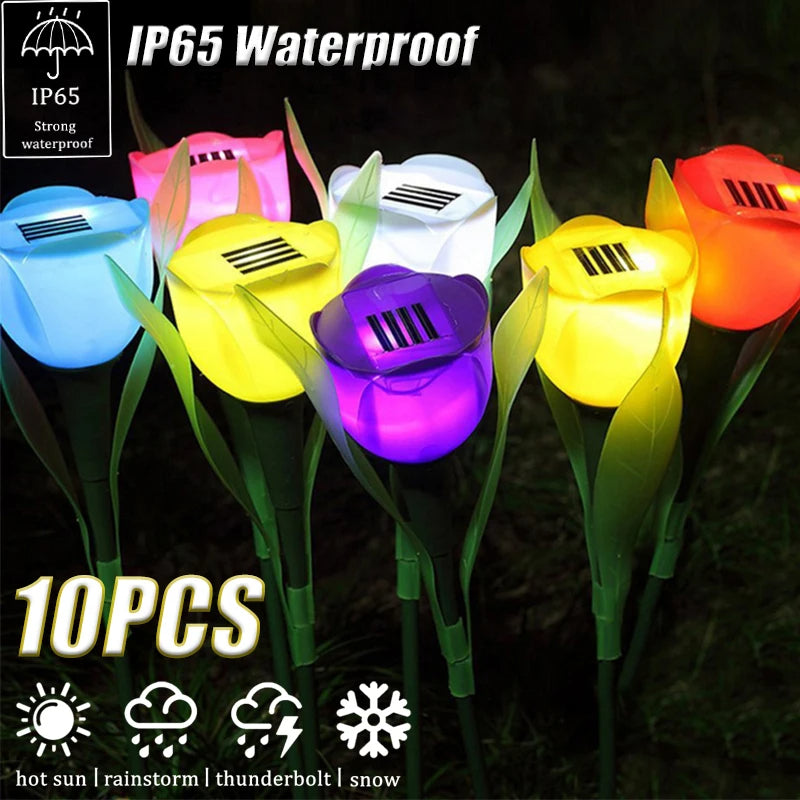 Solar LED Light Flower Lamp 10PCS for Landscape Garden Decoration (Pink)