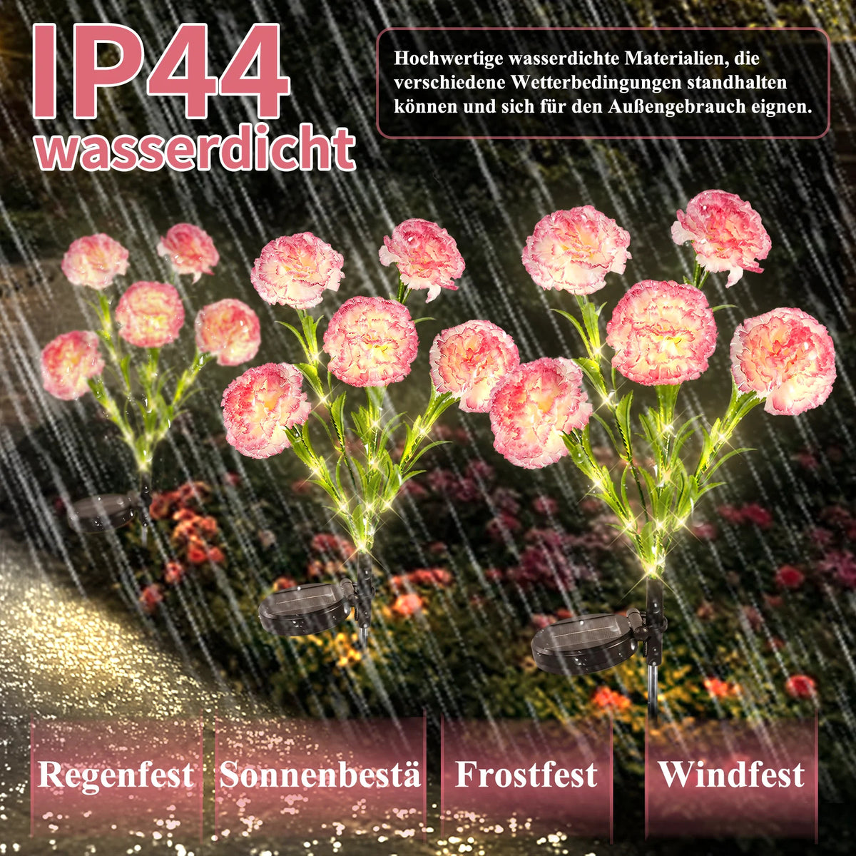 Waterproof LED Carnation Flower Solar Light Outdoor Landscape Path Lighting