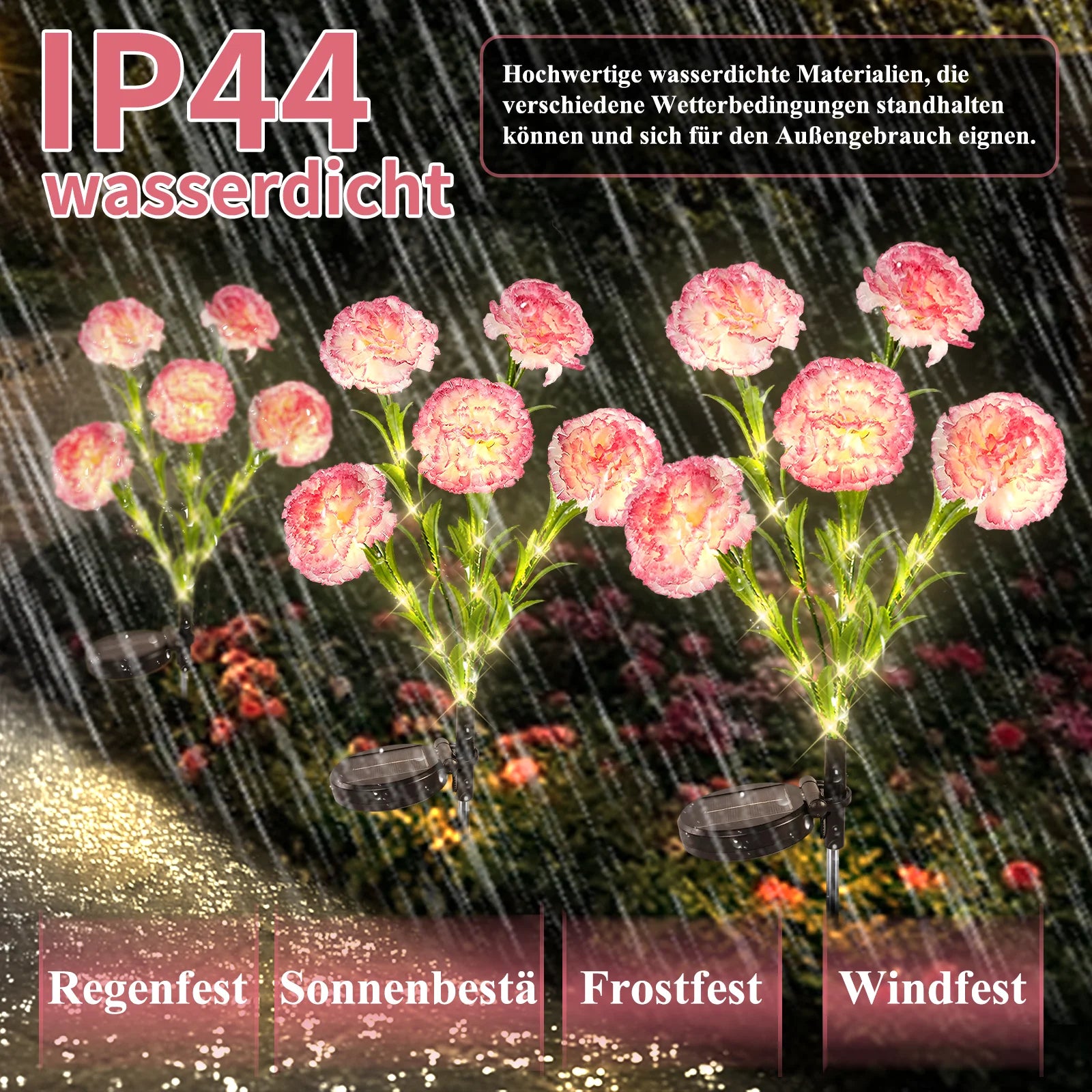 Waterproof LED Carnation Flower Solar Light Outdoor Landscape Path Lighting