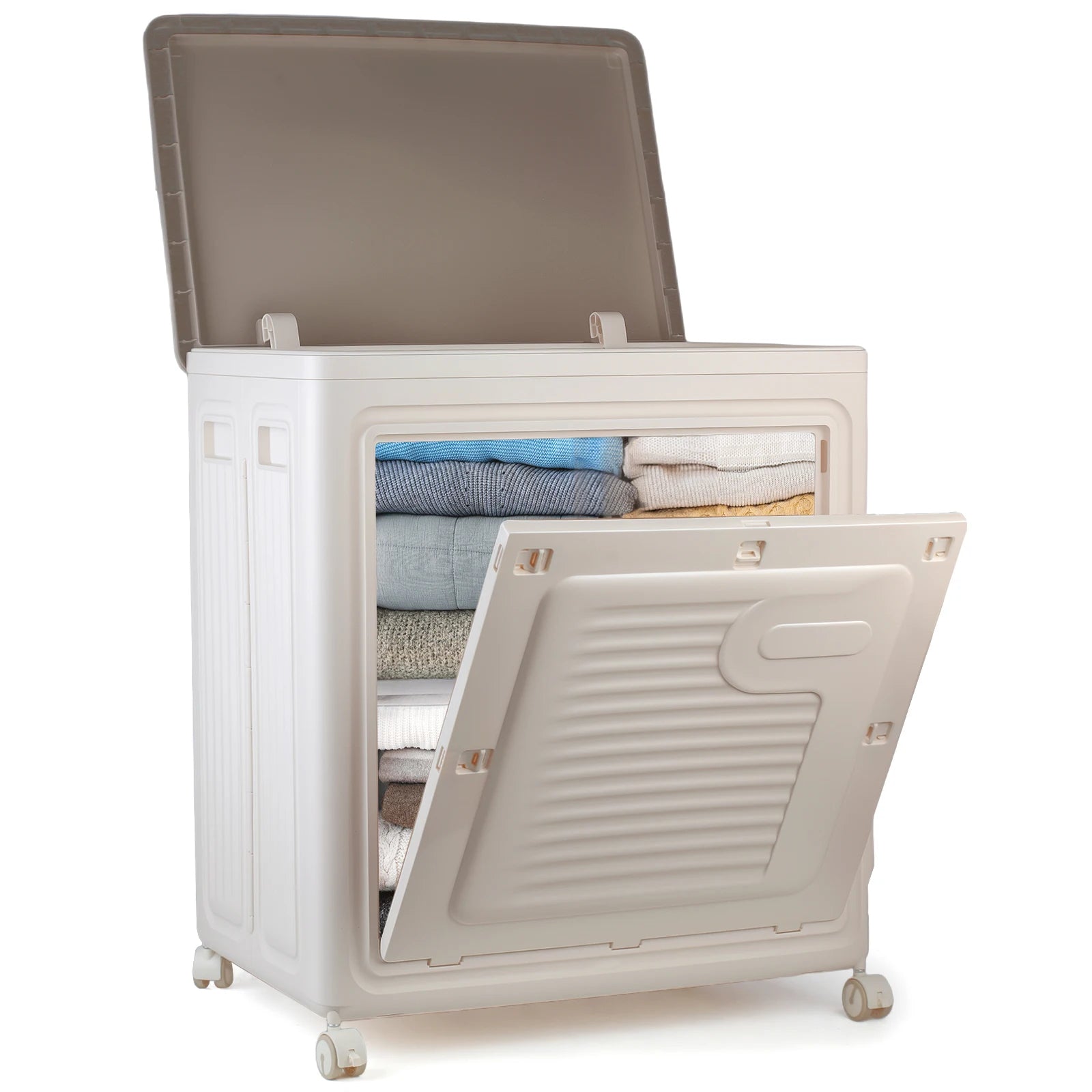 Foldable Storage Bins with Wheels – Large Stackable Storage Cabinet with Magnetic Doors