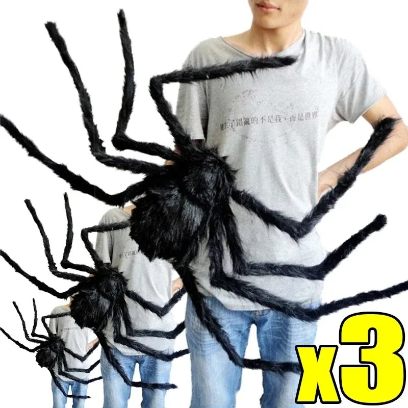 Giant Black Plush Spider 50CM 3 Pieces Halloween Party Bar Haunted House Horror Props