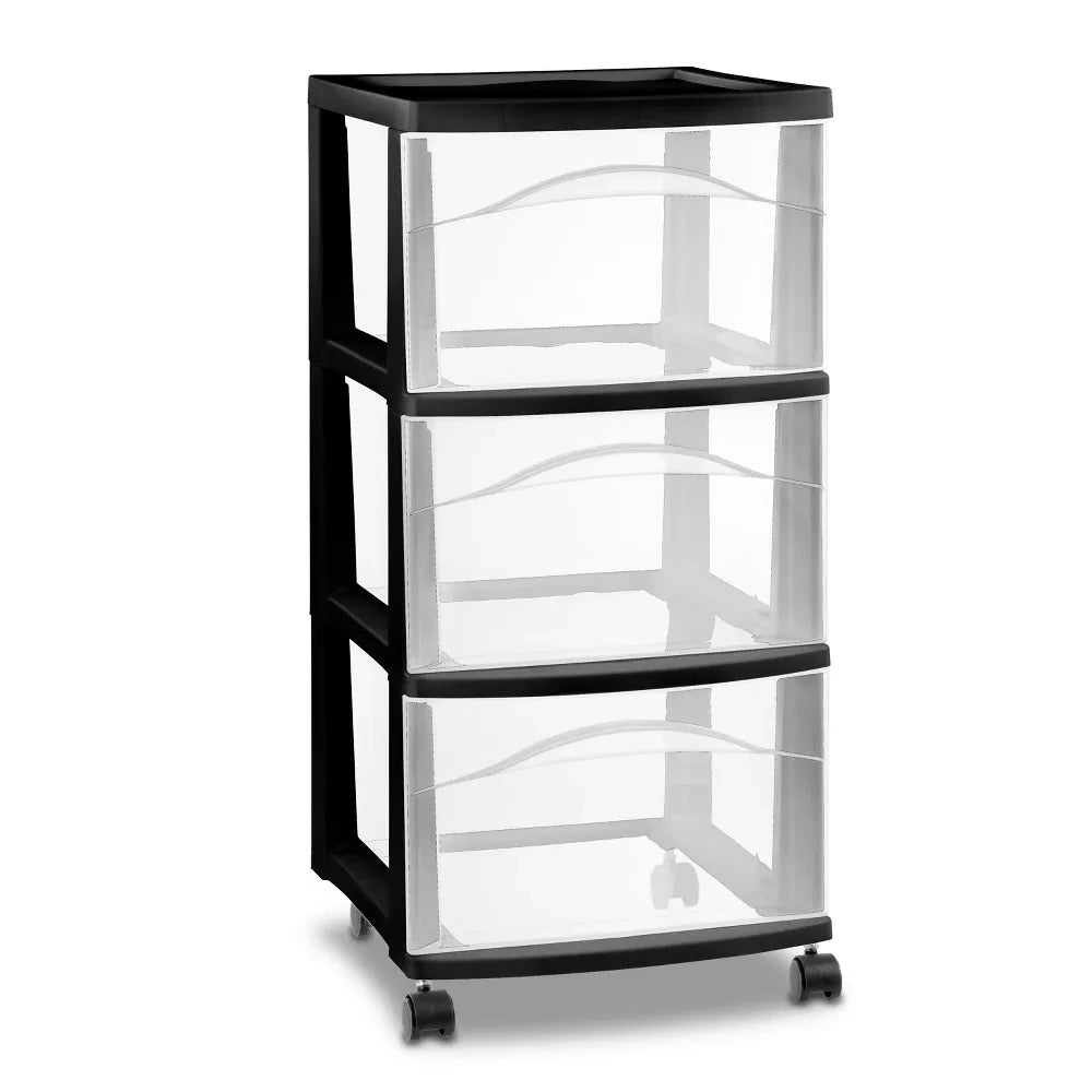 Portable 3-Drawer Storage Organizer Rolling Craft Office Cart (Black Frame)