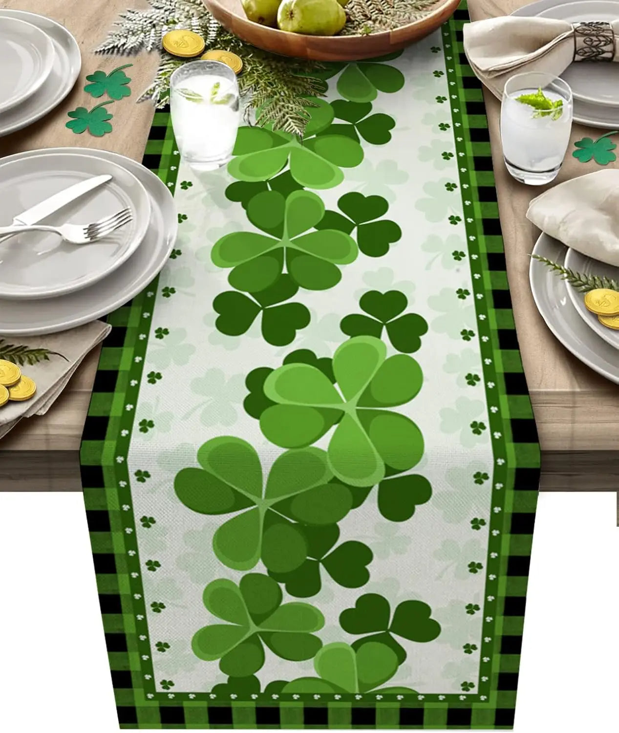 St Patricks Shamrock Linen Table Runner Holiday Party Decor