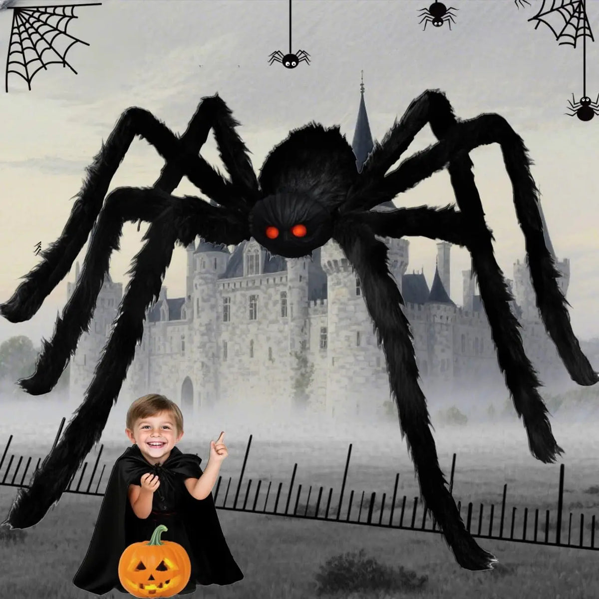 6.6 FT Giant Halloween Spider Decoration – Large Furry Indoor &amp; Outdoor Party Prop