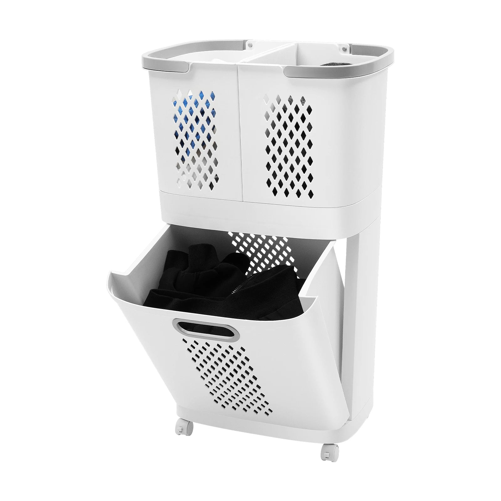Movable Rolling Laundry Hamper 2-Tier with Wheels