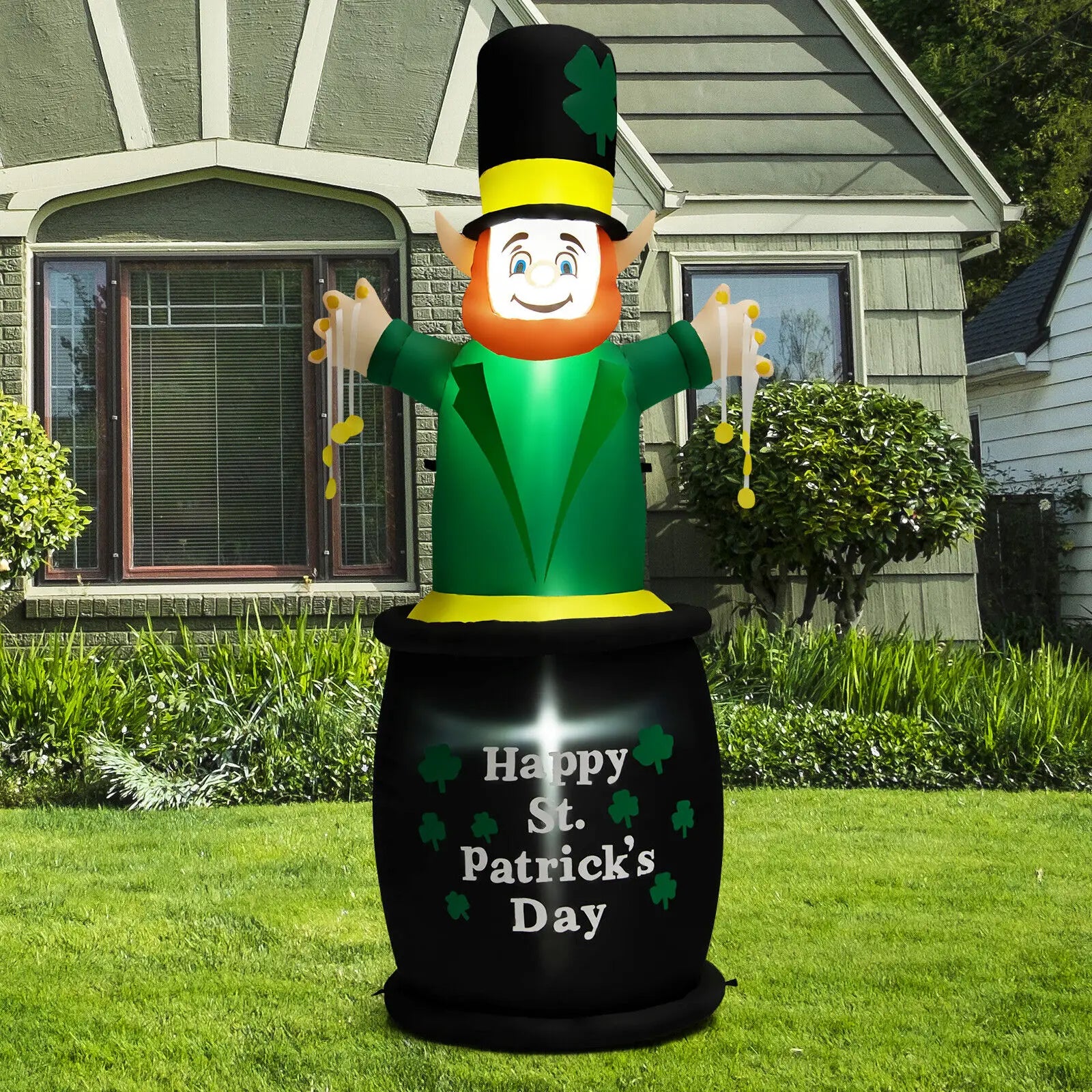 6 Ft St Patrick's Day Inflatables Leprechaun Irish Day Decoration with LED Lights