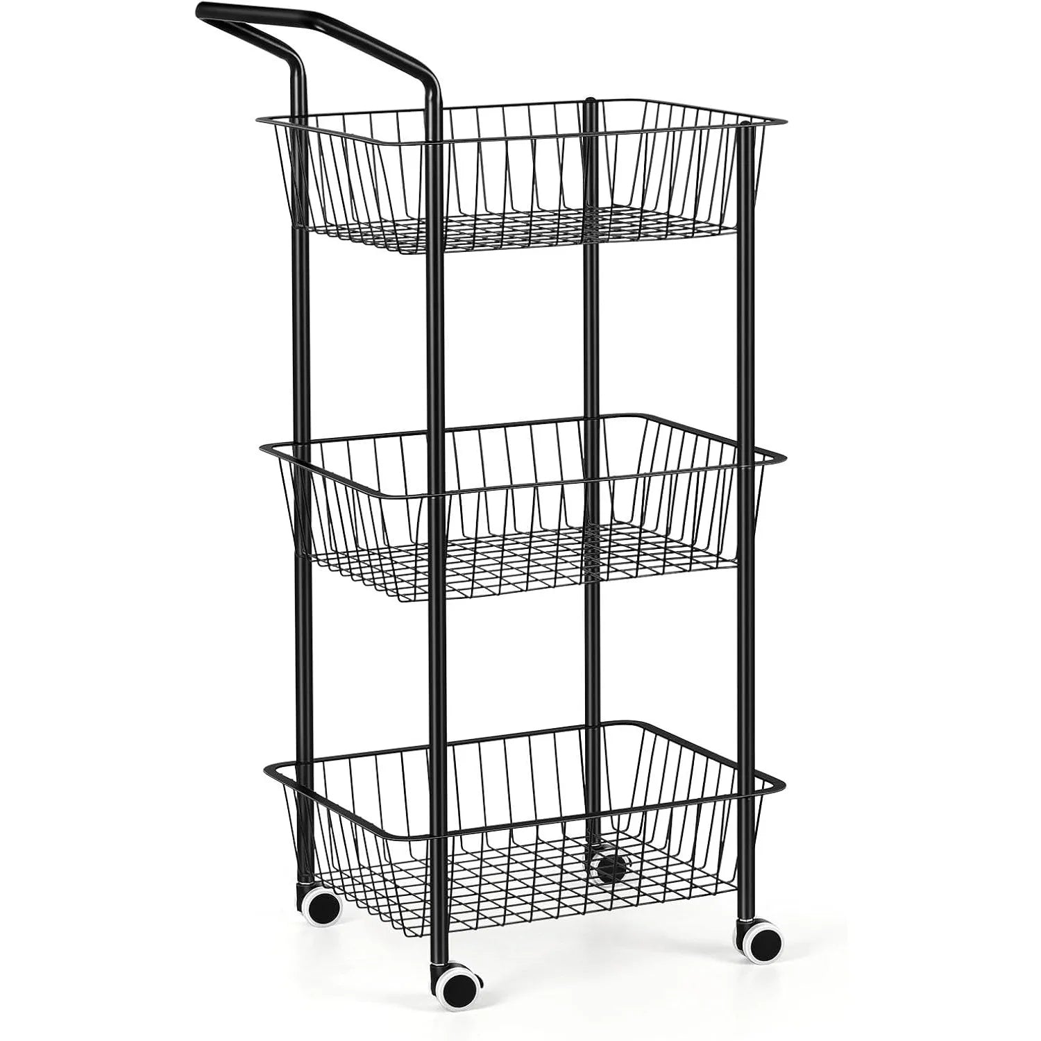 Metal 3-Tier Rolling Kitchen Cart (Black)