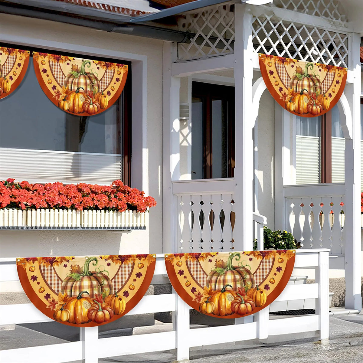 Festive Pumpkin Bunting Fan Flag Outdoor Decoration