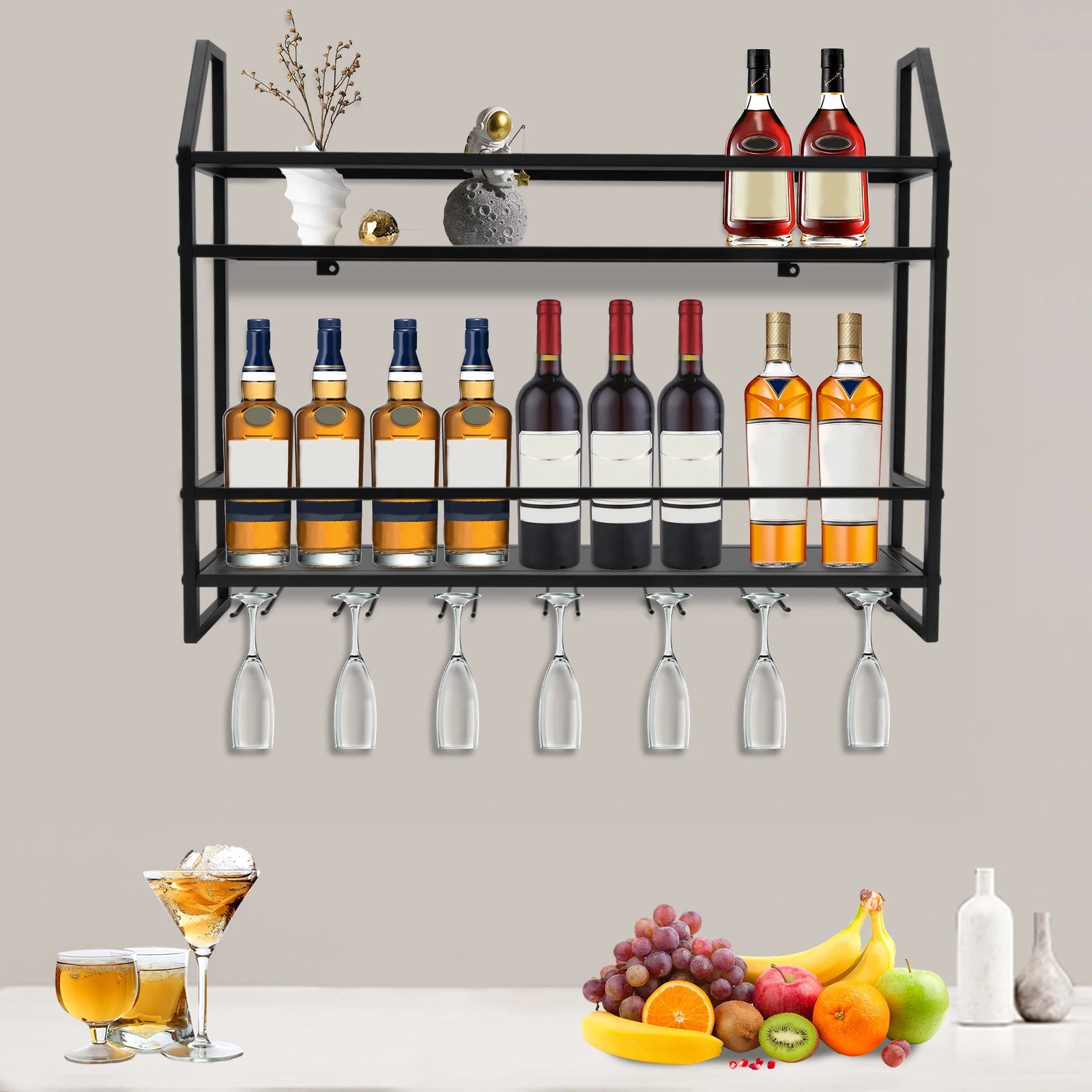 2-Tier Metal Wine Display Stand – Wall Hanging 12-Bottle Holder
