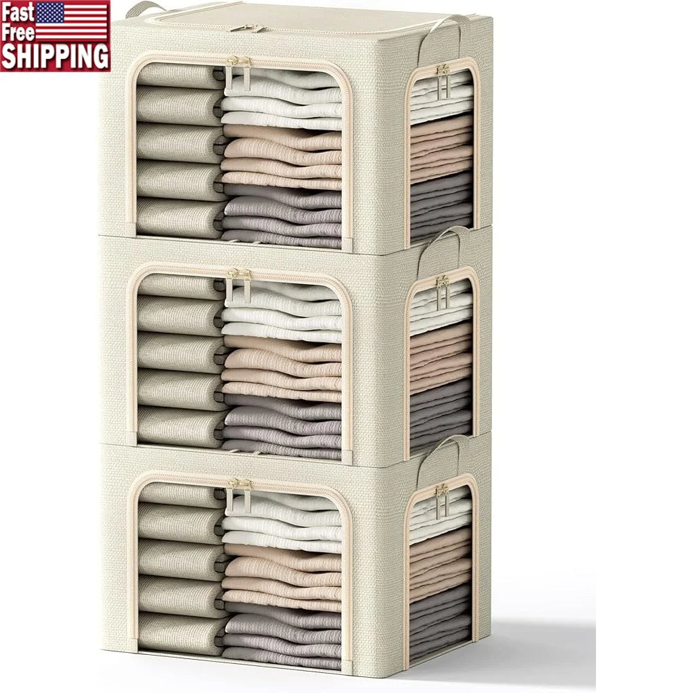 Stackable Linen Clothes Organizer Dustproof with Handles