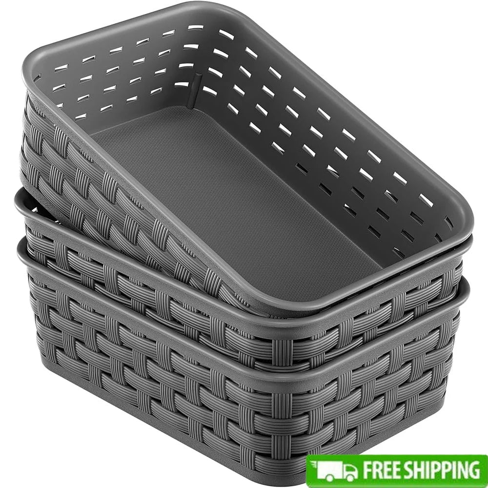 Compact Wicker Storage Bins for Home Organizing (3-Pack)