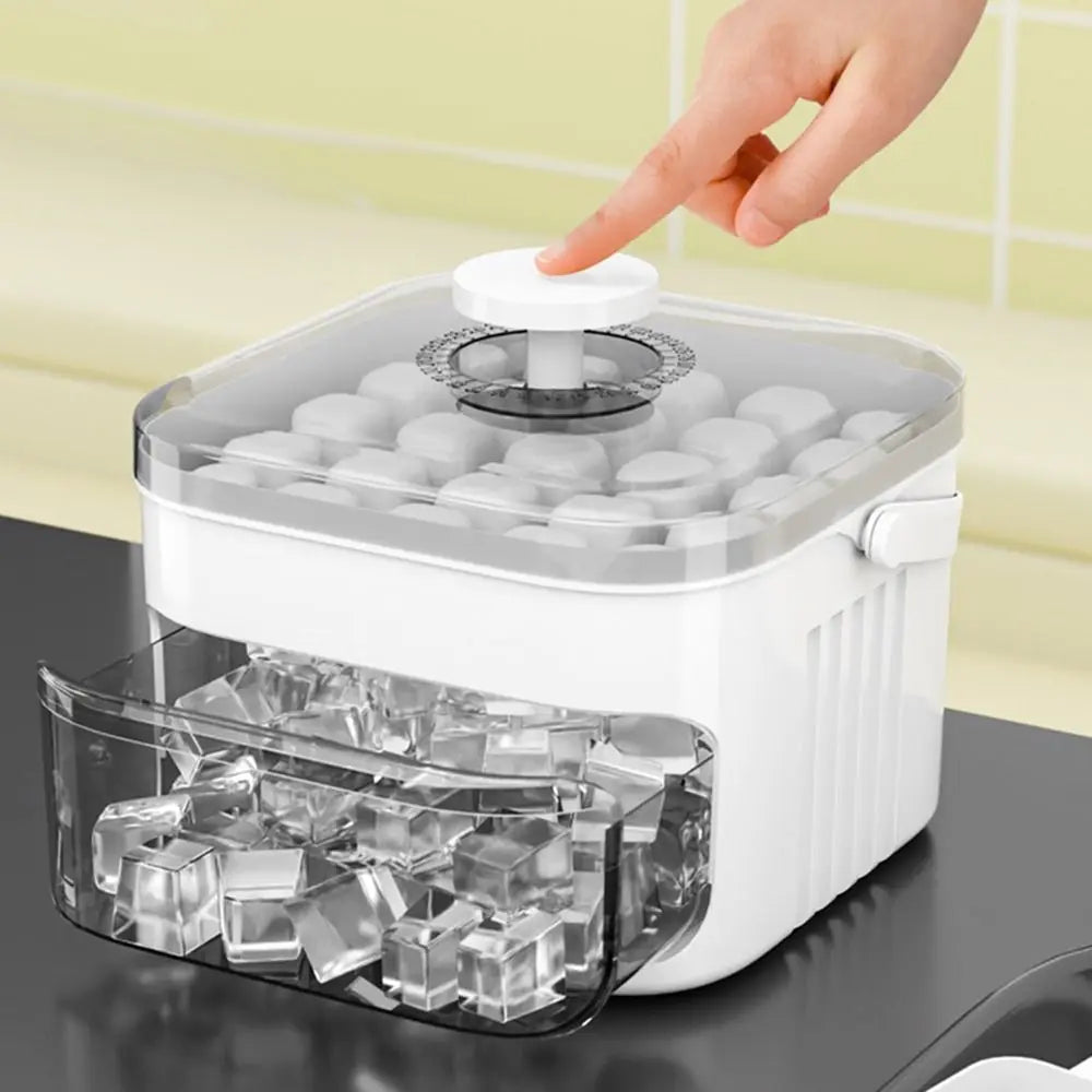 50-Cube Ice Cube Tray with Storage Bin, Double-Layer Ice Maker with Easy-Press Lid (White)