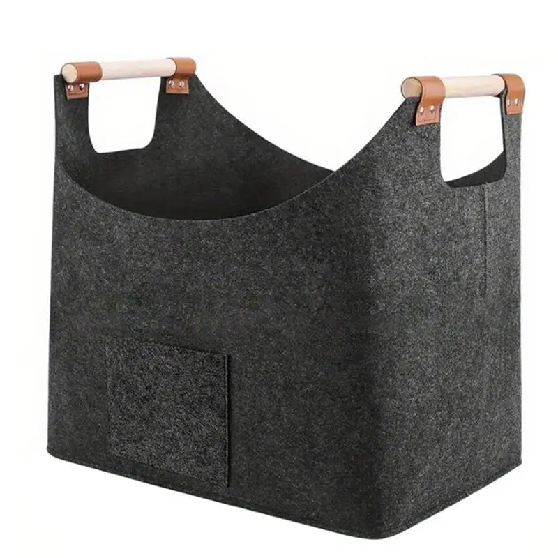 Felt Firewood Basket Wood Box with Wooden Handles