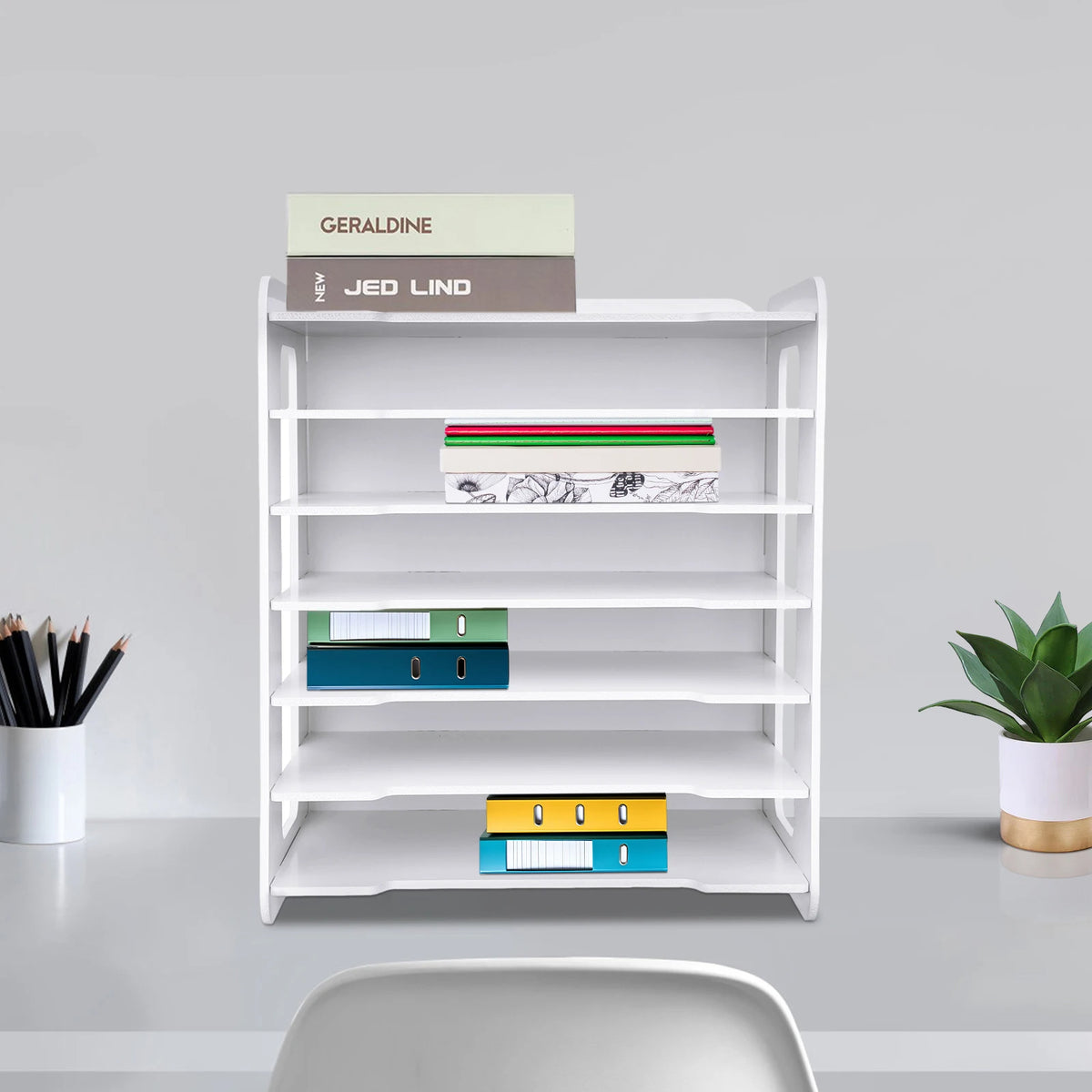 Horizontal Desk File Organizer 7-Tier PVC Paper Sorter for Office Home