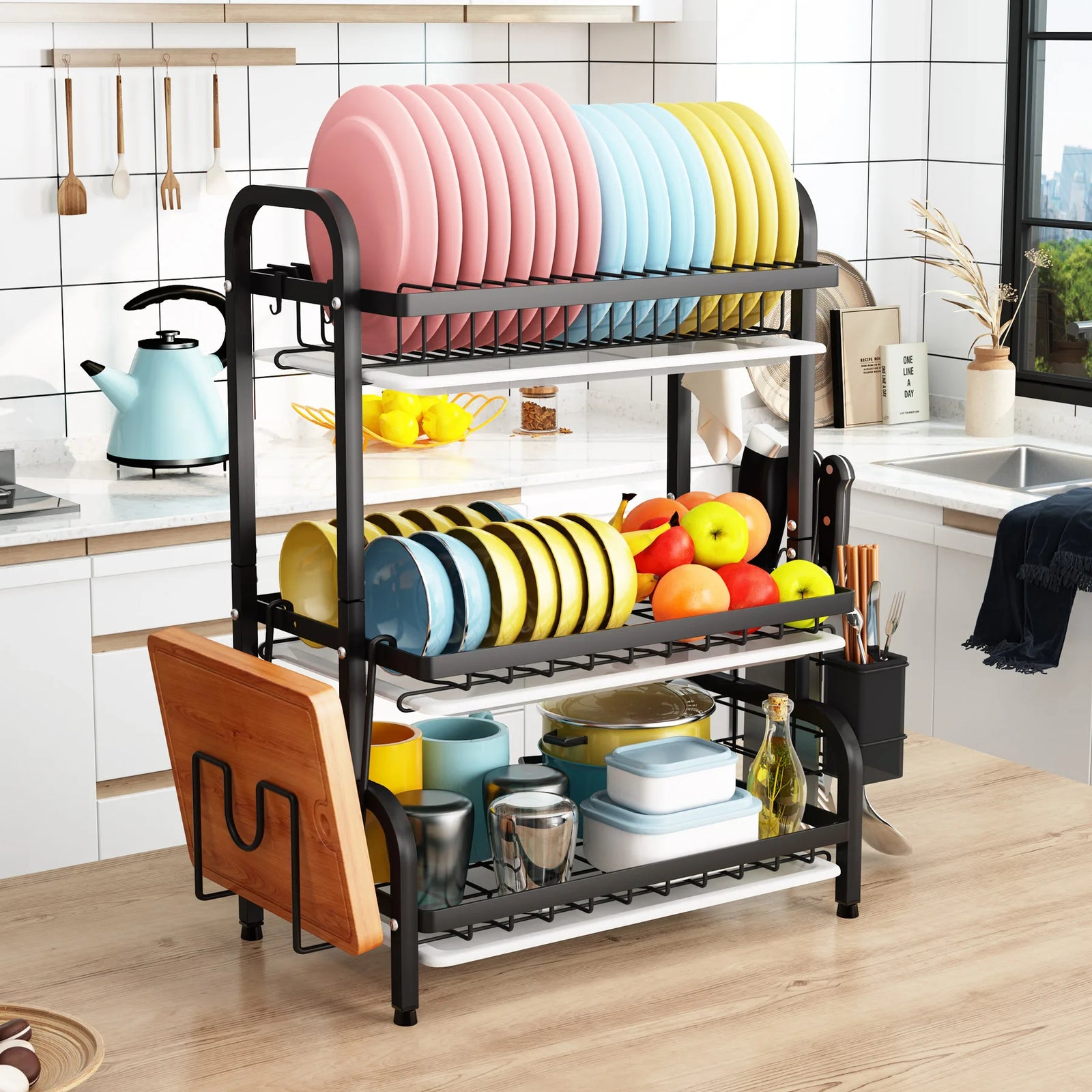Metal 3-Tier Kitchen Dish Rack Organizer