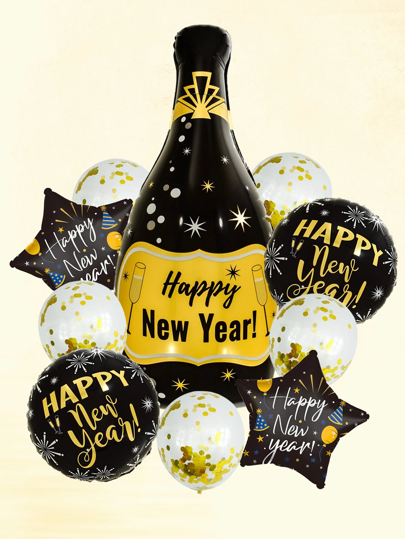 10pcs Happy New Year Champagne Bottle Balloon Set