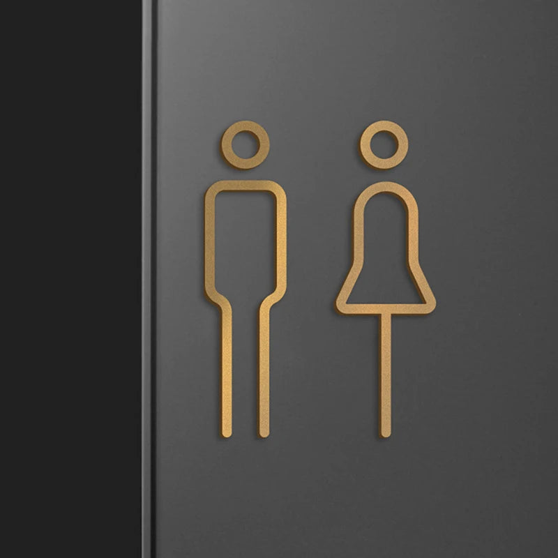 Gold Toilet Sign for Men/Women: Modern Bathroom Door Sticker (WC Holder)