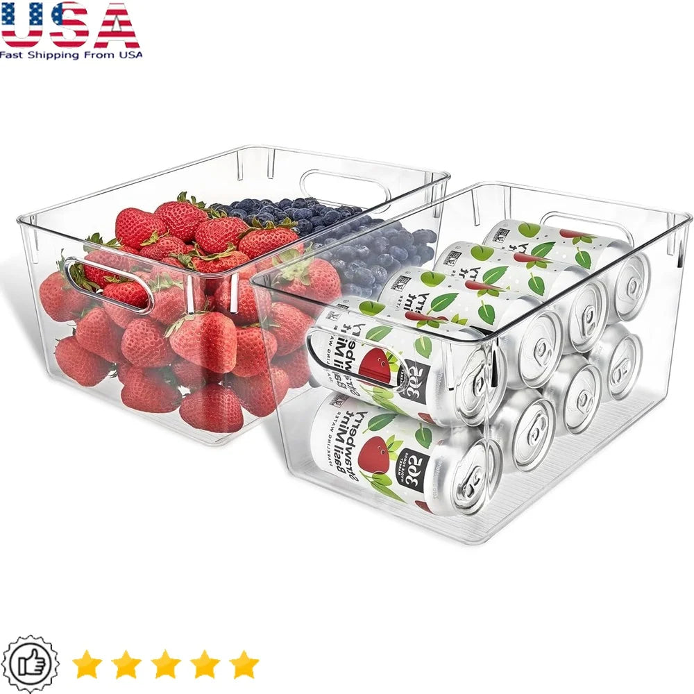 Fridge Organizer Bins Clear PET Stackable Food Storage Containers (Pack of 2)