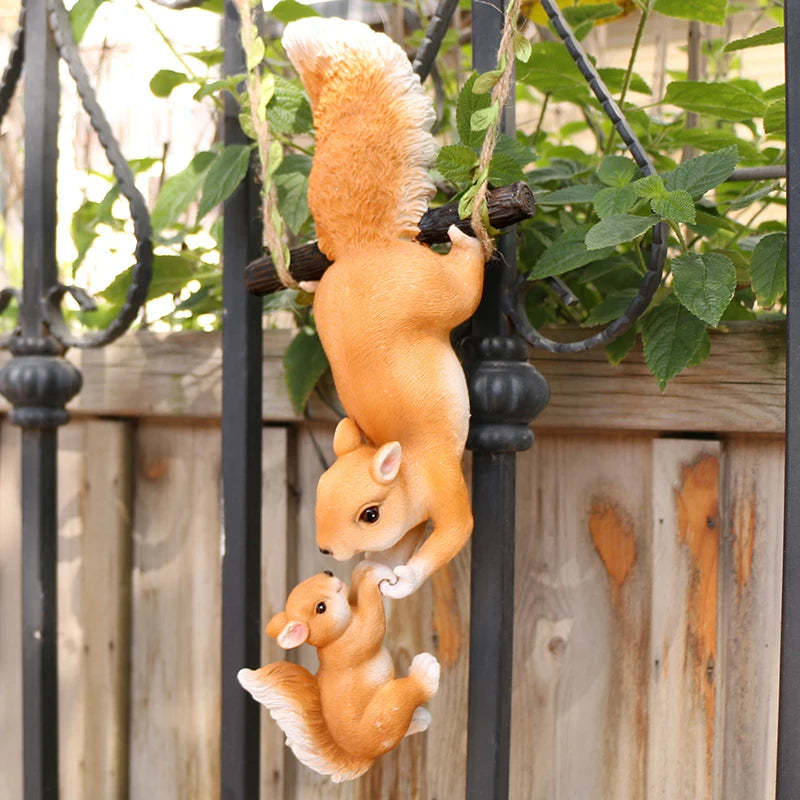 Unique Squirrel Figurine with Climbing Rope Garden & Outdoor Decor