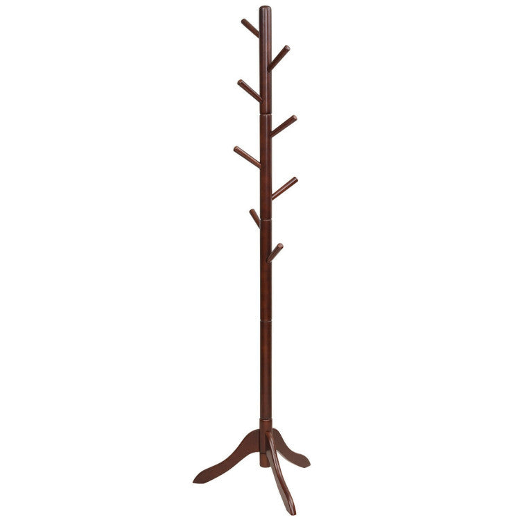 Adjustable Wooden Tree Coat Rack with 8 Hooks (Brown)