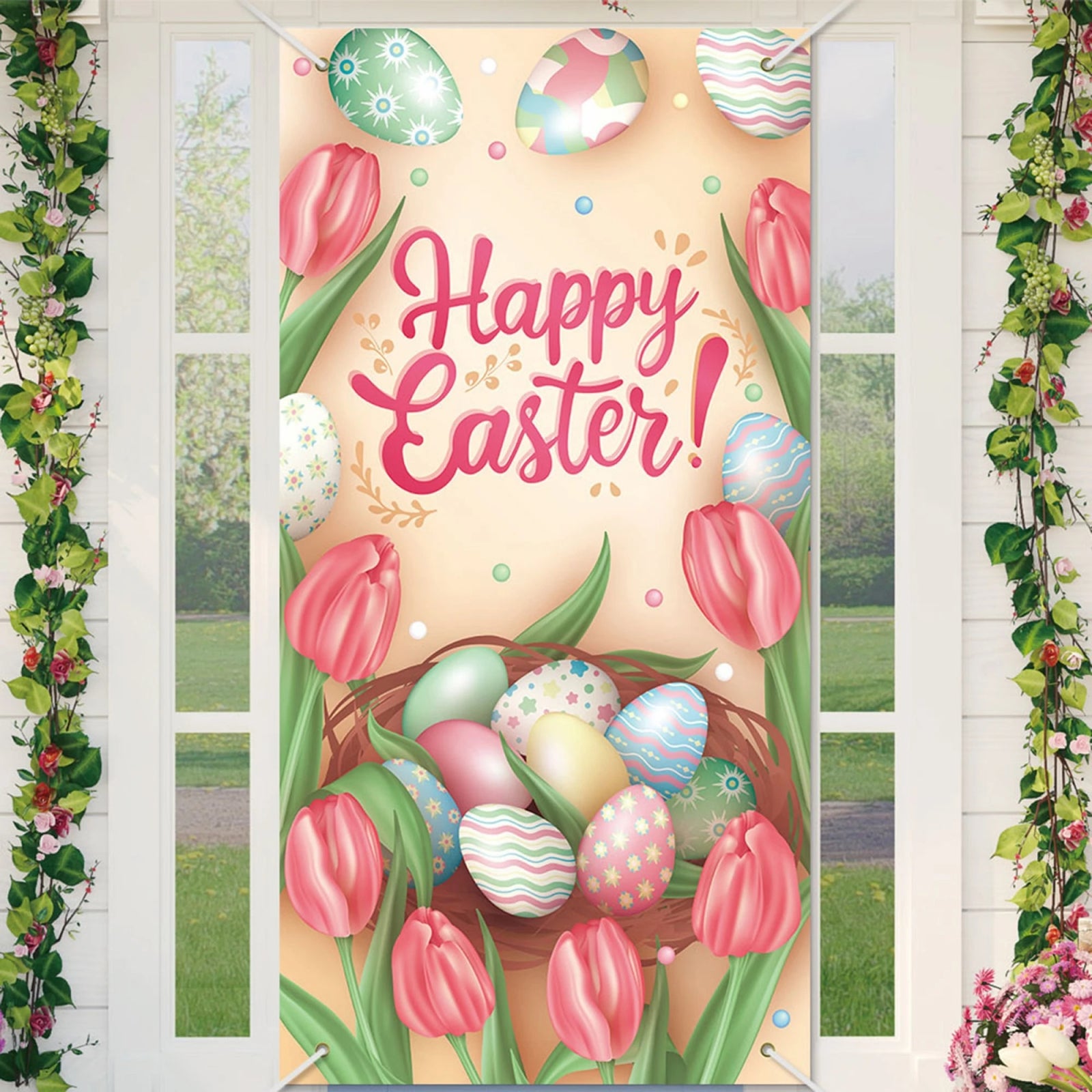 Easter Bunny Rabbit Spring Happy Easter Party Decoration Hanging Door Banner