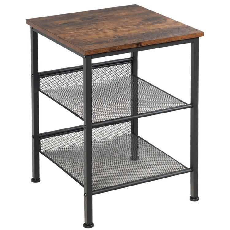 3-Tier End Table with Mesh Shelves and Adjustable Shelves