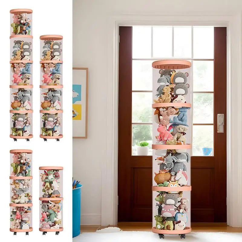 Dustproof Plush Toy Storage Tube 4-Tier Clear Kids Toy Organizer Box