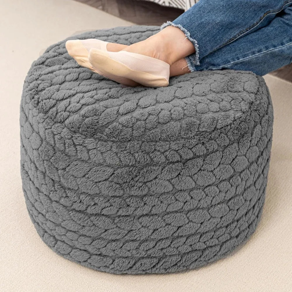 Boho Round Pouf Ottoman for Home Decor (Gray)