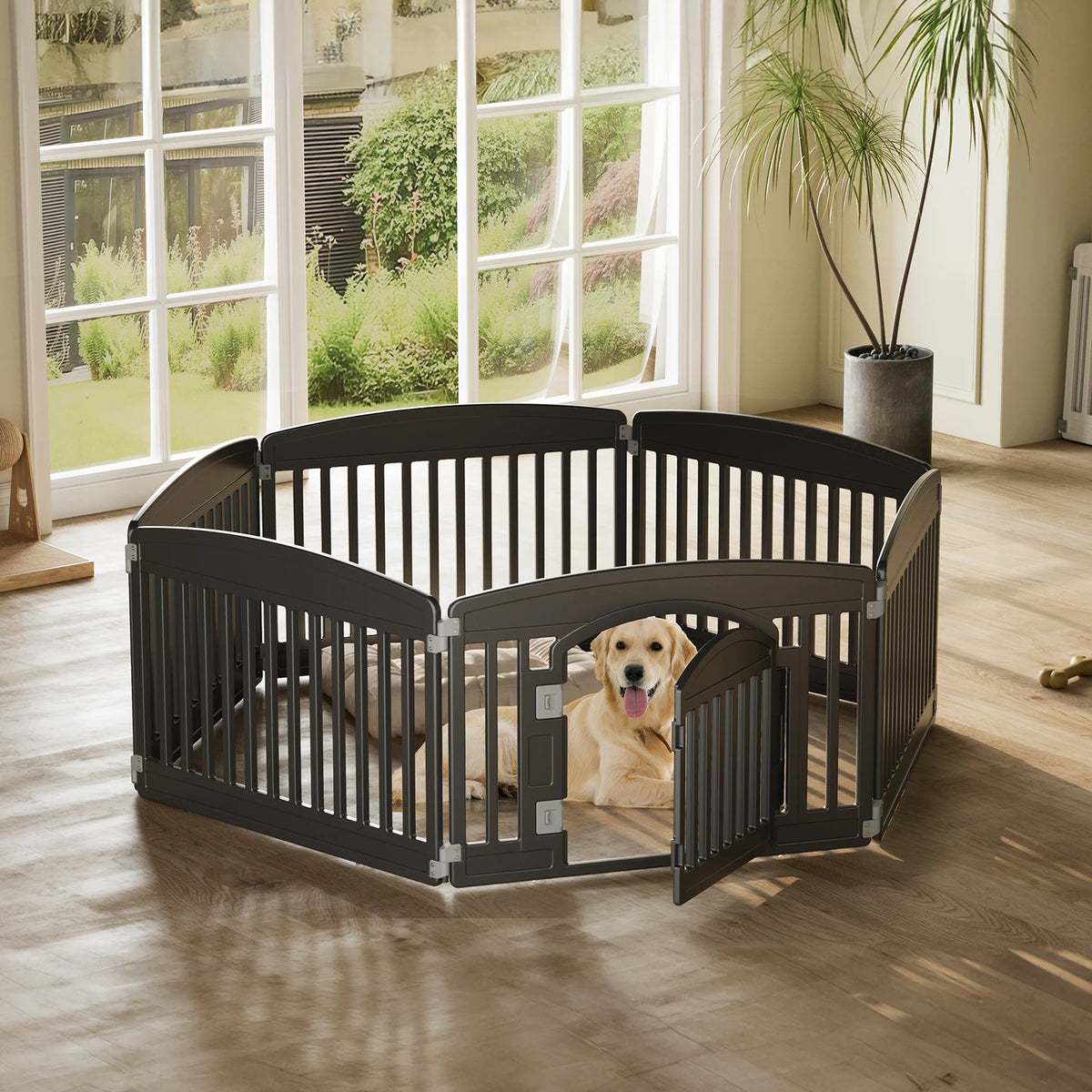 Plastic Dog Playpen, 6-Panel 24-Inch Expandable Durable Pet Fence (Black)