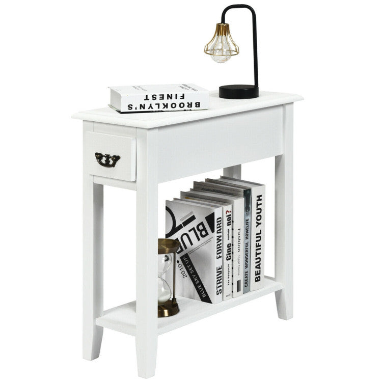 2 Tier End Bedside Sofa Side Table Nightstand (White)