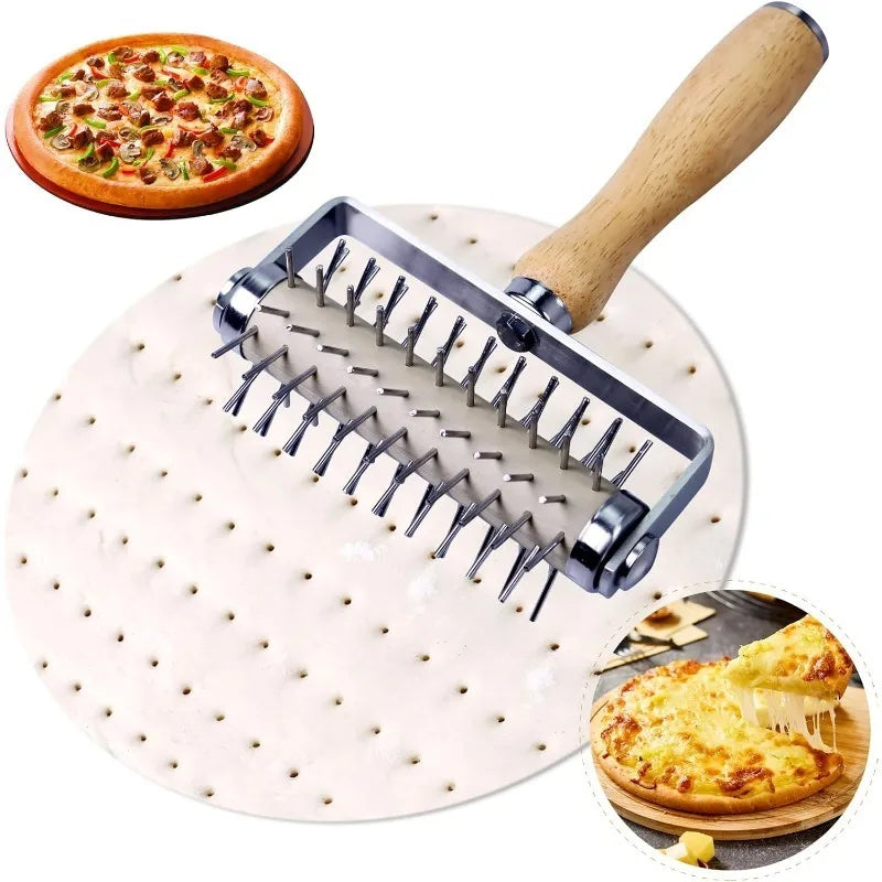 Stainless Steel Pizza Dough Docker Roller with Handle – Spiked Dough Piercer for Pizza, Pastry, Cookies &amp; Bread Baking