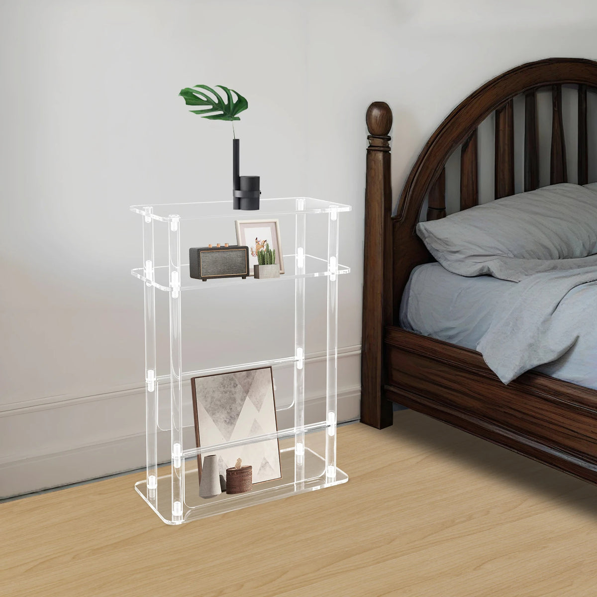 Clear Acrylic 3-Tier Storage Table Slim Rectangular Organizer