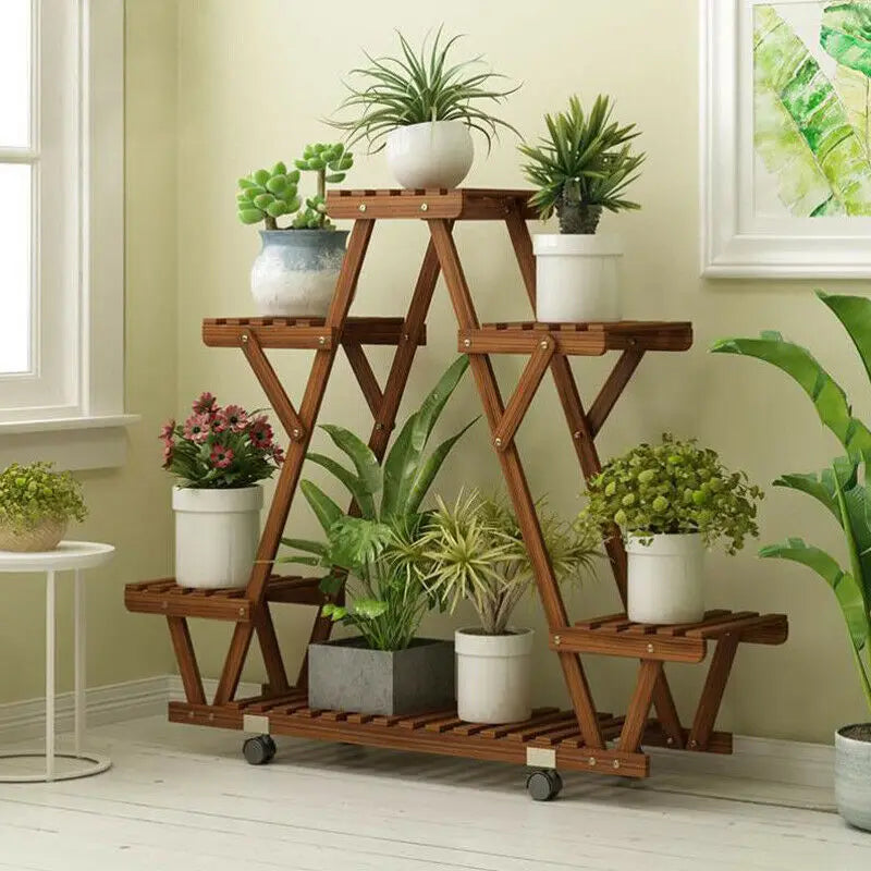 6-Tier Triangular Plant Stand with Wheels
