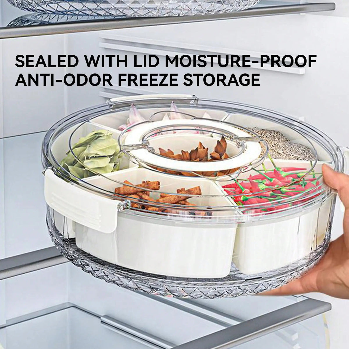 Rotating Divided Serving Tray with Lid &amp; Handle