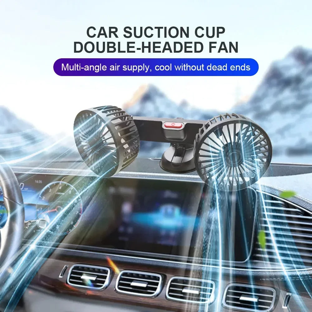Portable USB Car Fan with Dual Heads 360° Rotation 3 Speeds