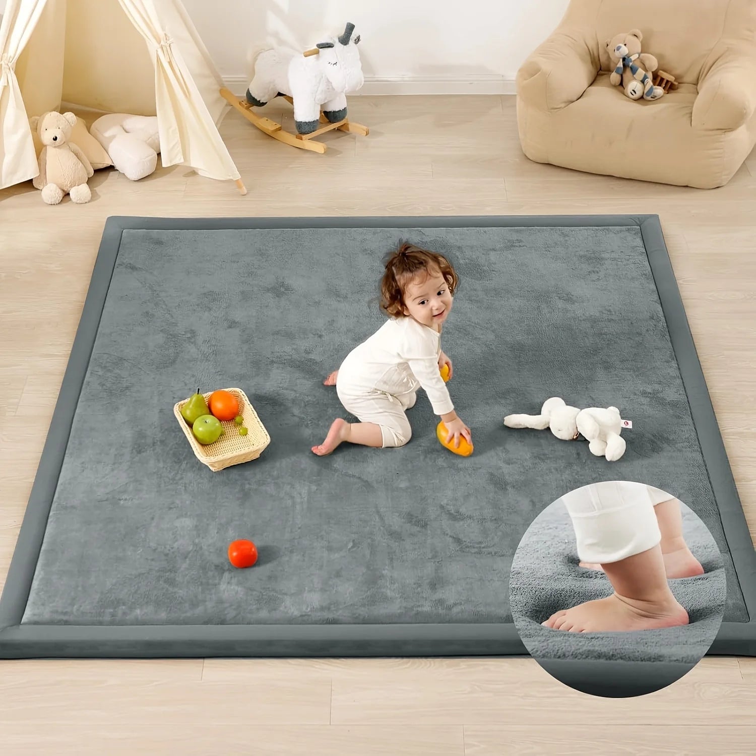 Extra Thick Memory Foam Carpet Non-Slip Soft Velvet Minimalist Kids Rug for Living Room