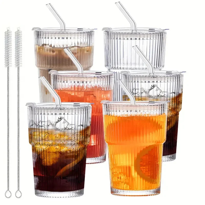 Reusable Iced Coffee Cups 12oz with Lid Straw Set of 6